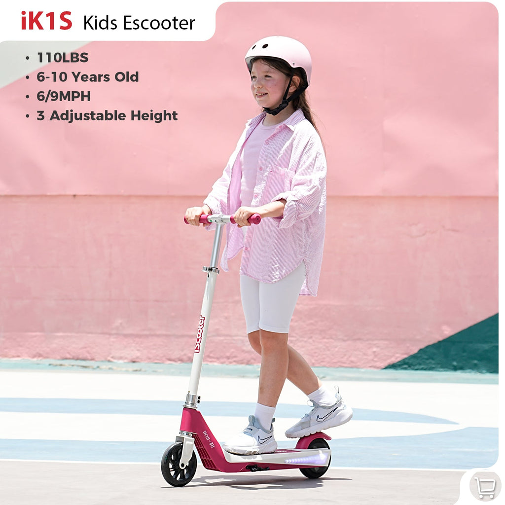 iScooter iK3Pro Kids Electric Scooter | Height-Adjustable, Colourful LED Lights, Top Speed 6mph, Ages 4+